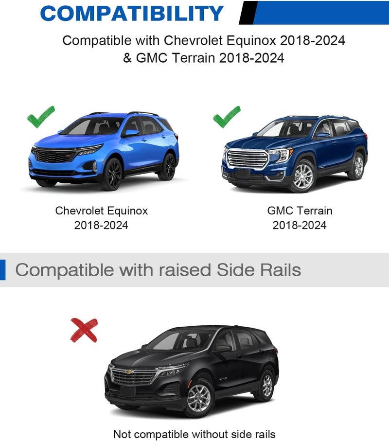 wonderdriver 220lbs Roof Rack Cross Bars Compatible with Chevy Chevrolet Equinox 2018-2024 & GMC Terrain 2018-2024, Heavy Duty All-Metal Aluminum Roof Rails Crossbars Cargo Canoe Black Luggage - Image 2